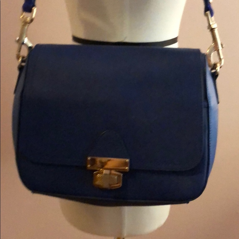 Blue Leather and Suede Shoulder Bag